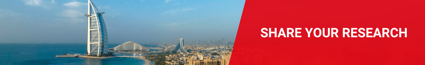 Dubai skyline with 'share your research' on in ISUOG branding